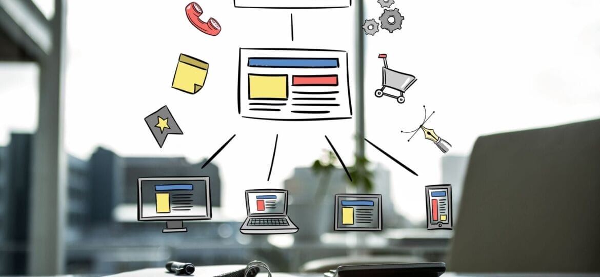 digital composite of business graphics with office background