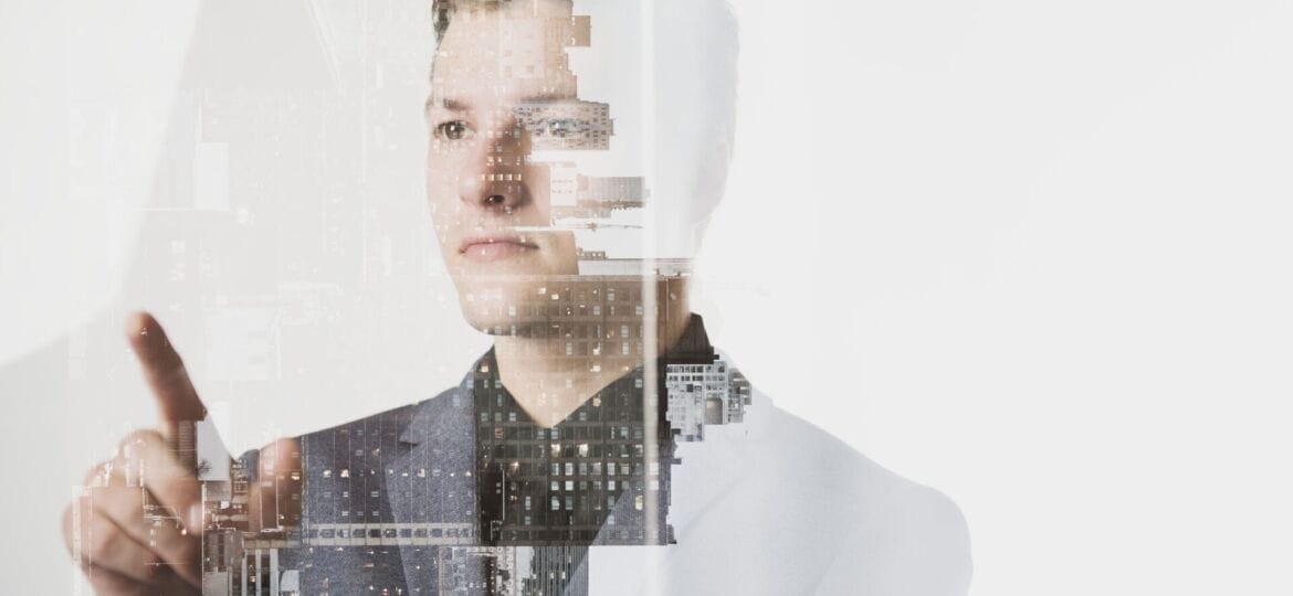 Businessman working on a virtual screen