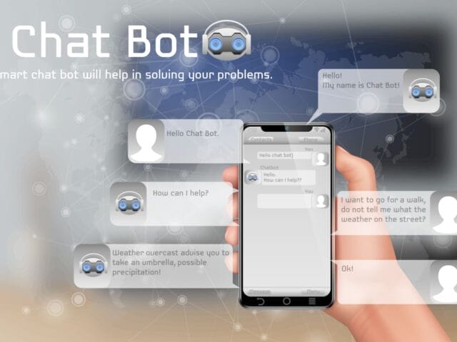 Online smart chatbot vector concept background