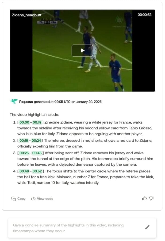 image Psycray TwelveLabs Pegasus AI analyzing a video and producing timestamps
