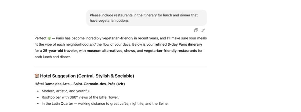 Screenshot 20251123 at 45737 PM Psycray Vegetarian restaurant request on ChatGPT
