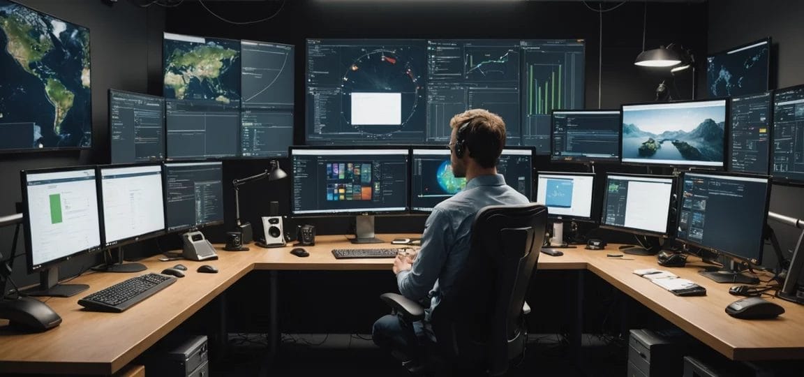A man sits at his computer.