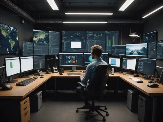 A man sits at his computer.